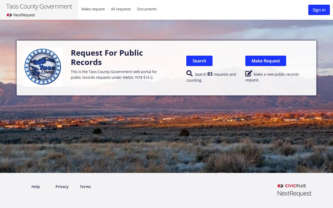 Taos County Clerk of Court records NextRequest county public records portal