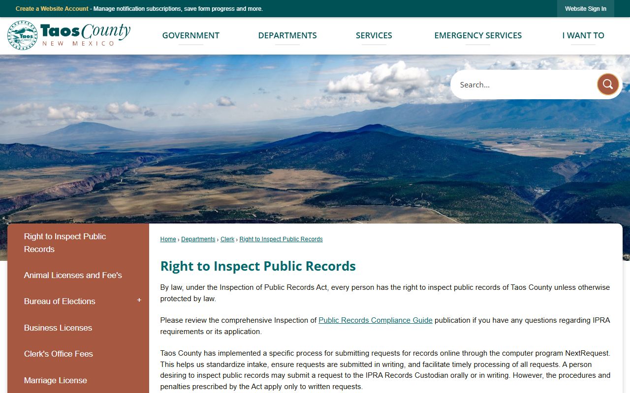 Taos County Clerk of Court records public access and IPRA instructions