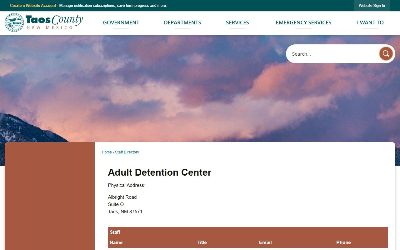 Taos County arrest records and court charges Adult Detention Center staff directory