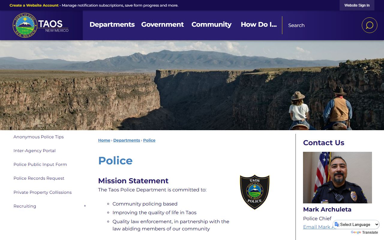 Taos County arrest records and court charges Town of Taos Police Department source