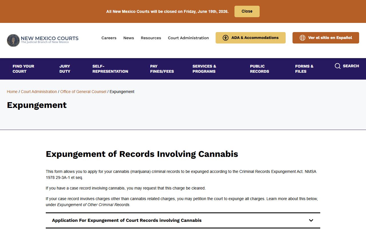 Taos County court records expungement information from New Mexico Courts