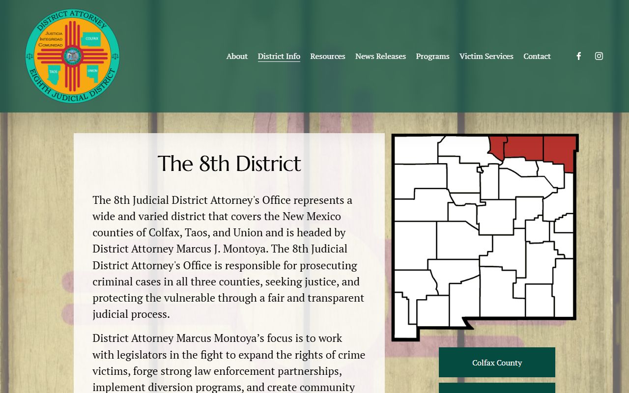 Taos County criminal court records Eighth Judicial District Attorney district information