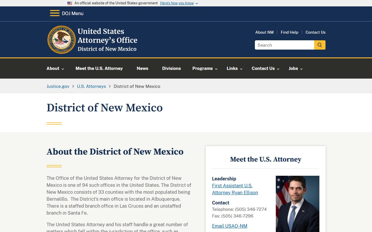 Taos County criminal court records federal prosecution source for New Mexico
