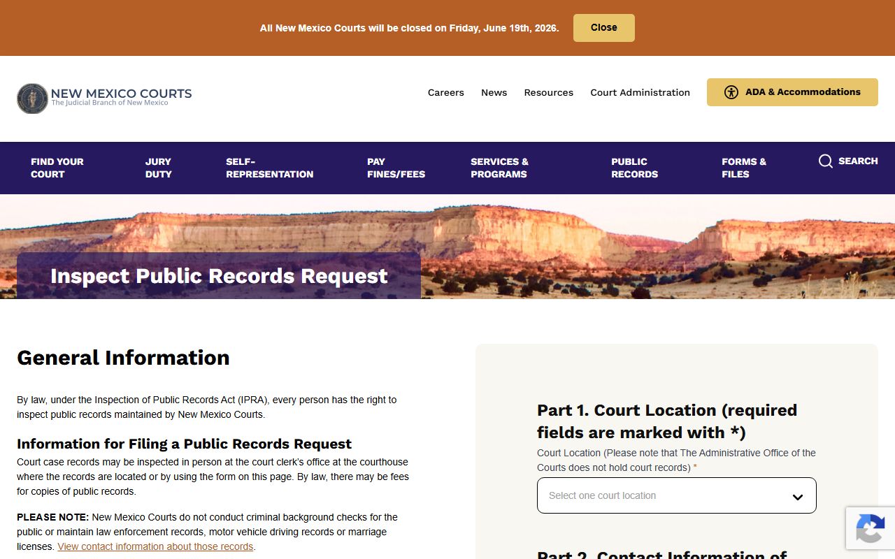 Taos County court records New Mexico Courts IPRA request form
