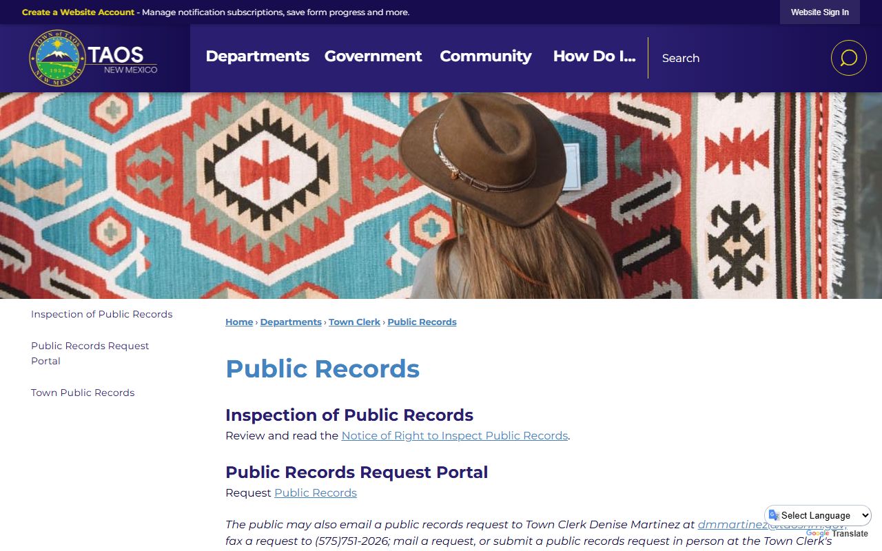 Taos County court records Town of Taos public records route