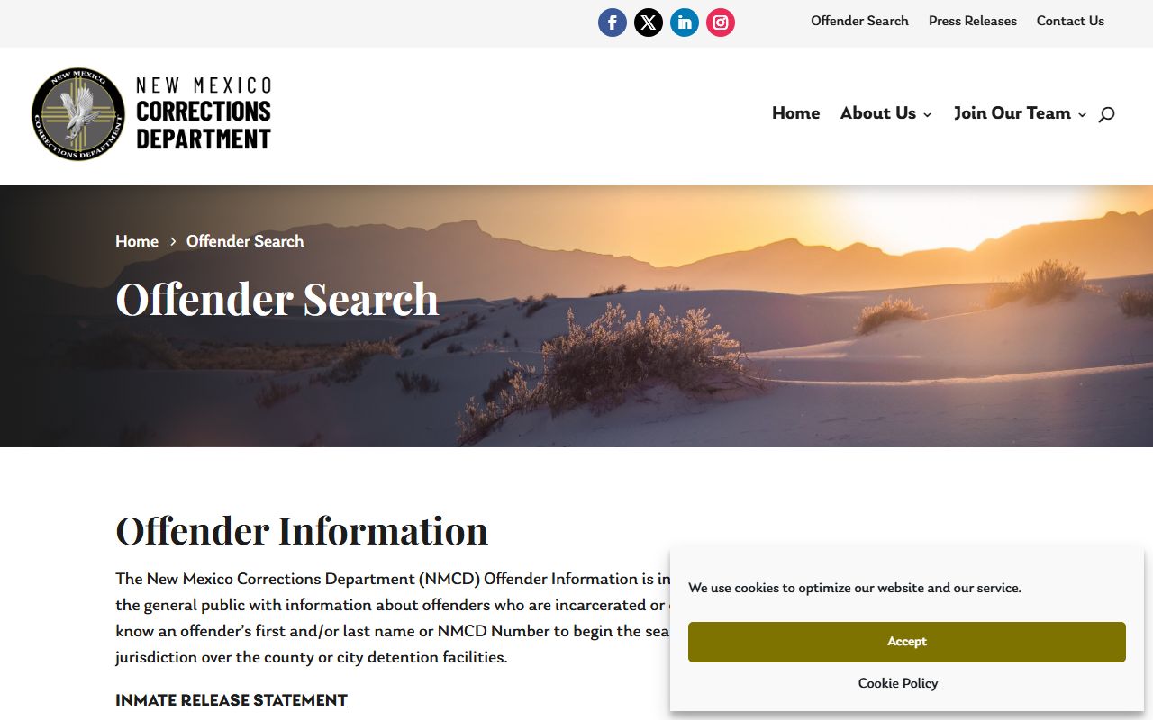 Taos County inmate records New Mexico Corrections offender search information