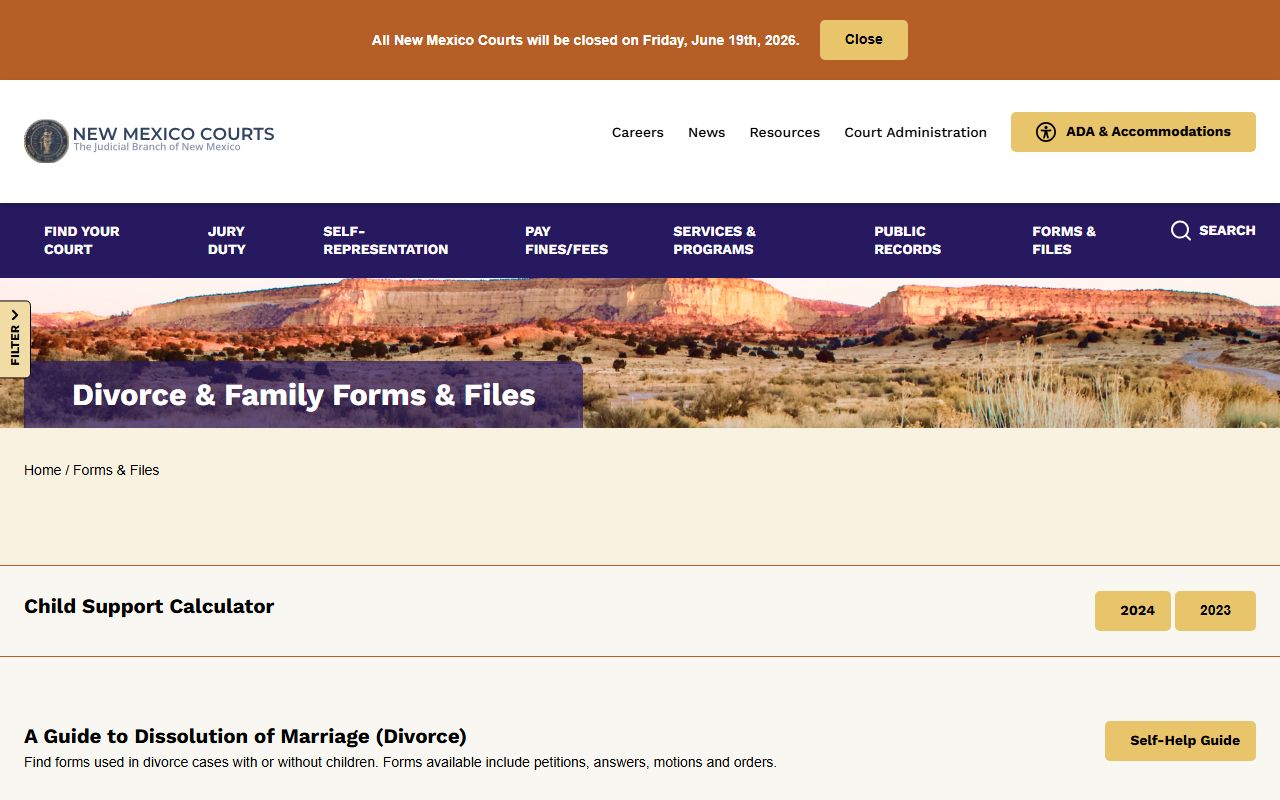 Taos County divorce records New Mexico court forms