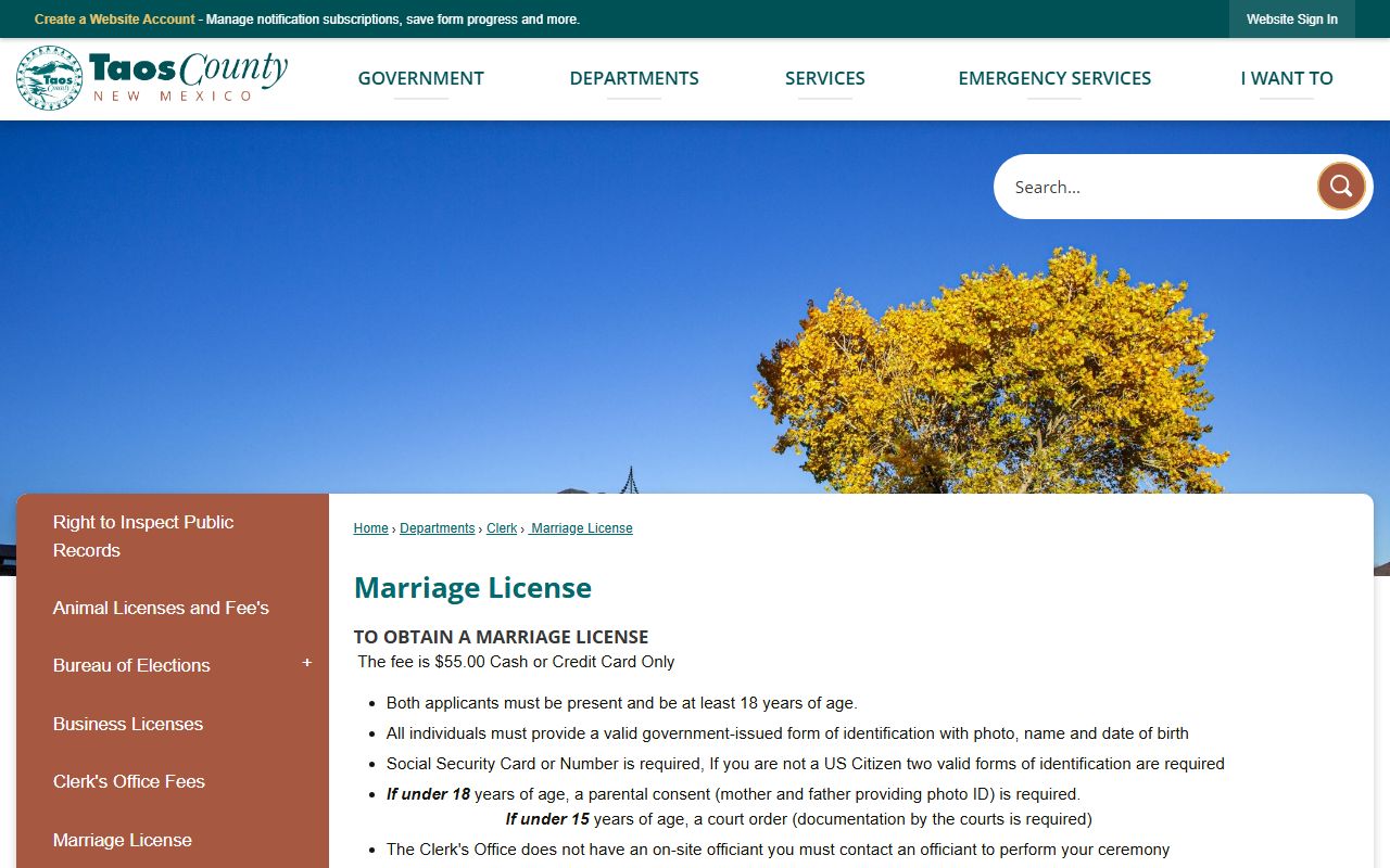 Taos County marriage records marriage license requirements