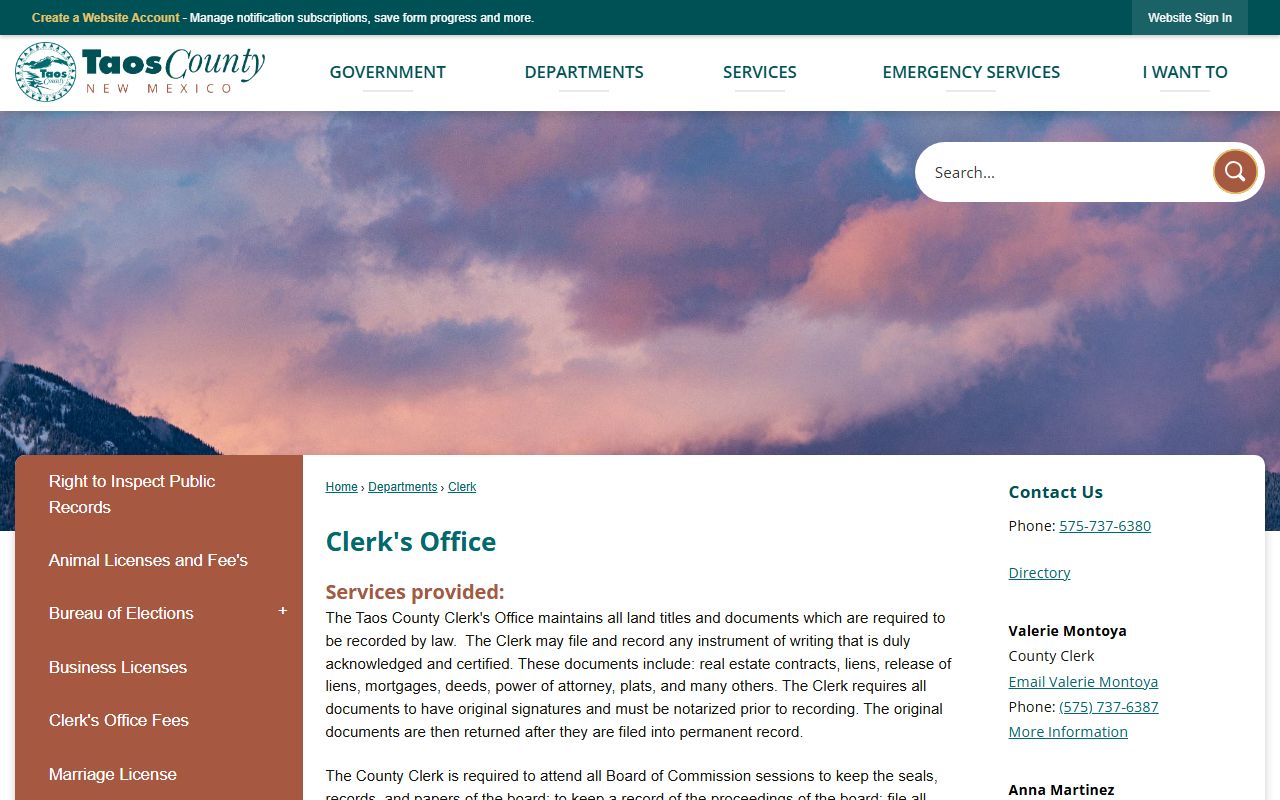 Taos County probate records County Clerk probate service