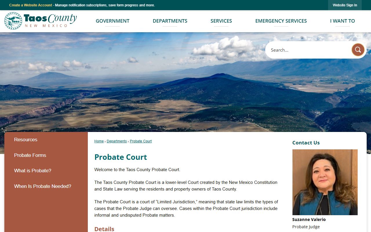 Taos County probate records Probate Court information
